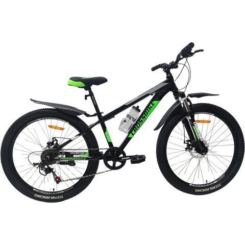Гірський велосипед Crossbike Dragster Susp 26", алюмінієва рама 13", 7 швидкостей, амортизаційна вилка, для підлітків, чорно-зелений 26CJPr-005764 фото