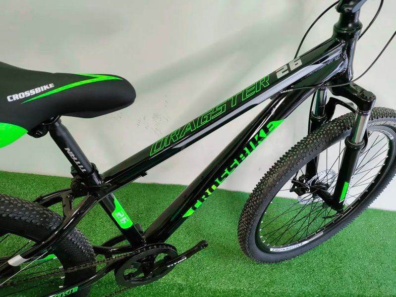 Гірський велосипед Crossbike Dragster Susp 26", алюмінієва рама 13", 7 швидкостей, амортизаційна вилка, для підлітків, чорно-зелений 26CJPr-005764 фото
