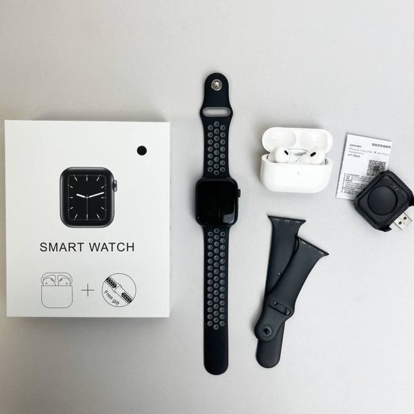 Комплект Smart Watch T55 Air Pro 2 Смарт-годинник та бездротові навушники, Bluetooth 5.0, Моніторинг здоров'я, Android/iOS, Чорний SW111 фото