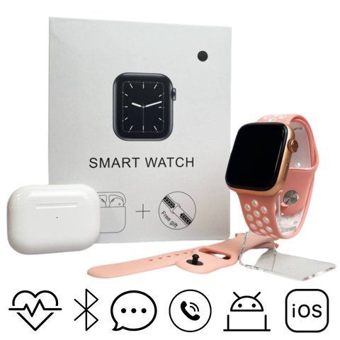 Комплект Smart Watch T55 Air Pro 2 Смарт-годинник та бездротові навушники, Bluetooth 5.0, Моніторинг здоров'я, Android/iOS, Рожевий SW110 фото