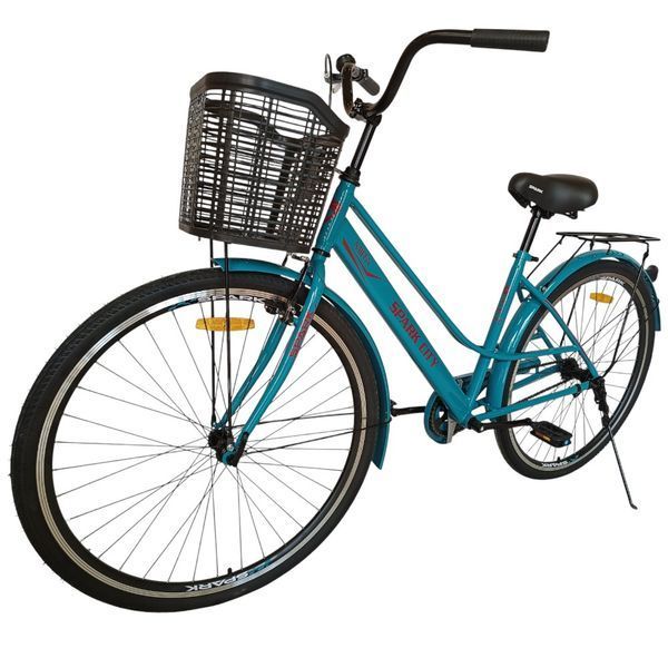 Міський велосипед SPARK CITY MIRA 28", сталева рама 18", 1 швидкість, багажник, кошик, бірюзовий 240025 фото
