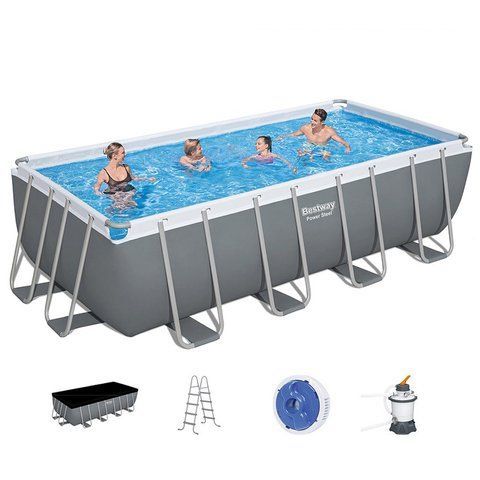 Каркасний басейн Bestway 56671 Power Steel 488&times;244&times;122 см, прямокутний, пісочний фільтр, сходи, тент, підстилка 56671  фото