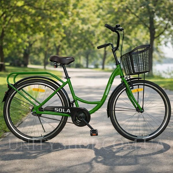 Міський велосипед SPARK CITY SOLA 26", сталева рама 17", 1 швидкість, багажник, кошик, зелений 240032 фото