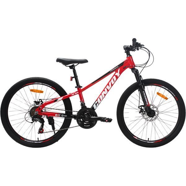 Гірський велосипед CrossBike CONVOY 24", алюмінієва рама 11", 21 швидкість, червоний-чорний 24СTA-006229 фото