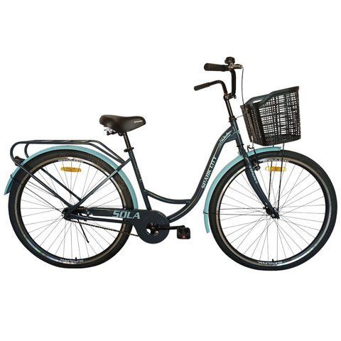 Міський велосипед SPARK CITY SOLA 28", сталева рама 18", 1 швидкість, багажник, кошик, графітовий 240036 фото