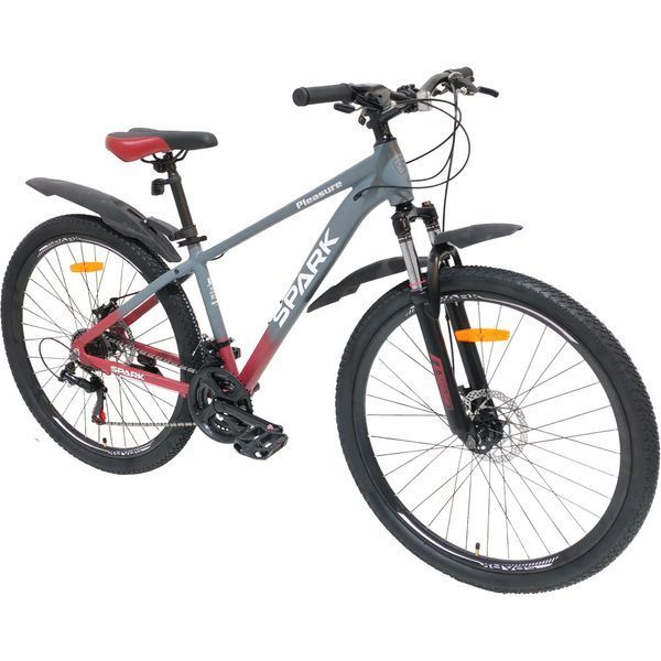 Гірський велосипед SPARK PLEASURE 27,5" 21 швидкість, алюмінієва рама 15" амортизаційна вилка, Сірий з червоним 222956 фото