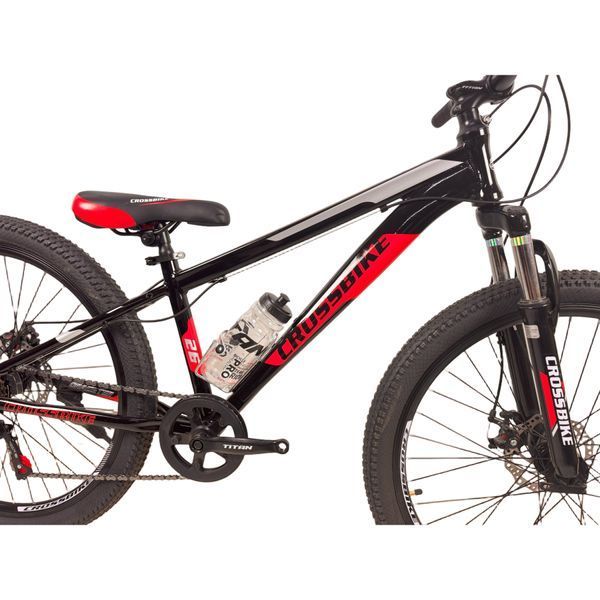 Гірський велосипед Crossbike Dragster Susp 26", алюмінієва рама 13", 7 швидкостей, амортизація, для підлітків, чорно-червоний 26CJPr-004480 фото