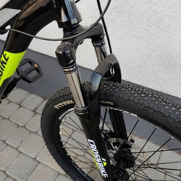 Гірський велосипед Crossbike Dragster Susp 24", алюмінієва рама 11", 7 швидкостей, дискові гальма, для підлітків, чорно-жовтий 24CJPr-004476 фото