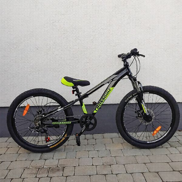 Гірський велосипед Crossbike Dragster Susp 24", алюмінієва рама 11", 7 швидкостей, дискові гальма, для підлітків, чорно-жовтий 24CJPr-004476 фото