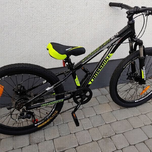 Гірський велосипед Crossbike Dragster Susp 24", алюмінієва рама 11", 7 швидкостей, дискові гальма, для підлітків, чорно-жовтий 24CJPr-004476 фото