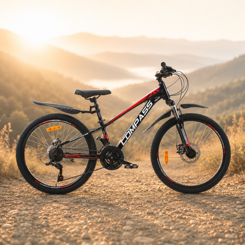 Гірський велосипед CrossBike COMPASS 24", алюмінієва рама 11", 21 швидкість, чорний-червоний 24СTA-006247 фото