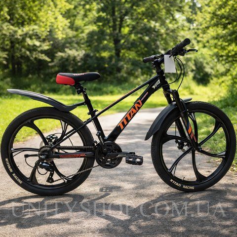 Гірський велосипед Titan Magic 24" магнієва рама 11", 21 швидкість, дискові гальма, для підлітків, чорний-червоний 24TJA-004998 фото