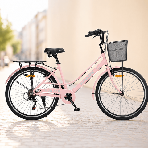 Міський велосипед SPARK CITY BELLE 26", алюмінієва рама 17", 7 швидкостей, кошик, багажник, персиковий 240001 фото