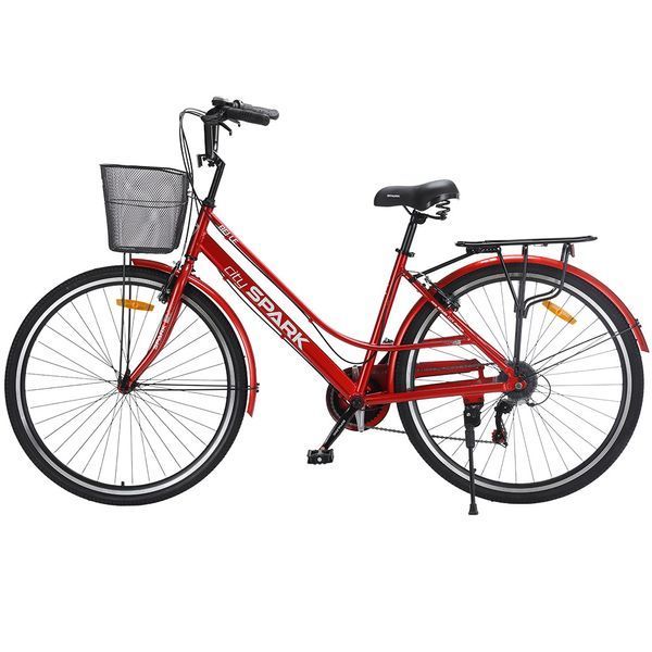 Міський велосипед SPARK CITY BELLE 28", алюмінієва рама 18", 7 швидкостей, кошик, багажник, червоний 240002 фото