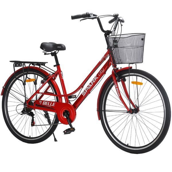 Міський велосипед SPARK CITY BELLE 28", алюмінієва рама 18", 7 швидкостей, кошик, багажник, червоний 240002 фото