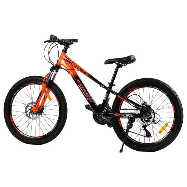 Гірський велосипед CORSO SKYLINE 24", алюмінієва рама 11", 21 швидкість, чорно-помаранчевий 071-060 фото