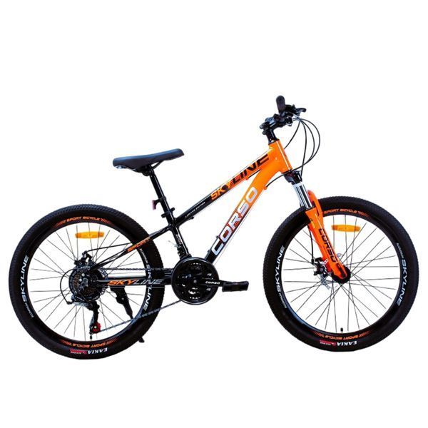 Гірський велосипед CORSO SKYLINE 24", алюмінієва рама 11", 21 швидкість, чорно-помаранчевий 071-060 фото
