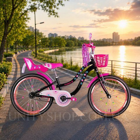 Дитячий велосипед Formula Kid FLOWER PREMIUM 20", рама 10", чорний з рожевим OPS-FRK-20-242 фото