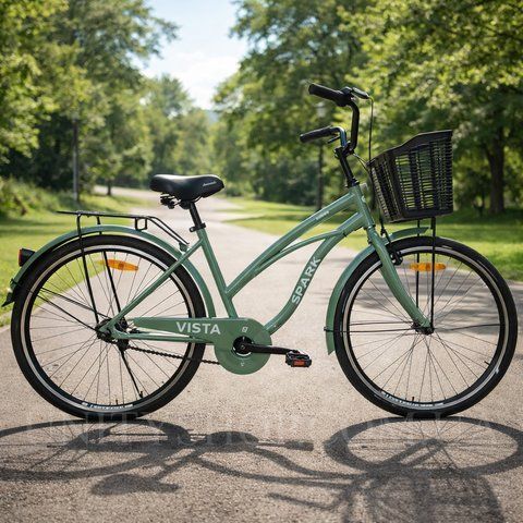 Міський велосипед SPARK CITY VISTA 26", сталева рама 17", 1 швидкість, багажник, кошик, крила, оливковий 240016 фото