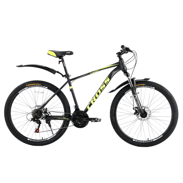 Гірський велосипед Cross Forest 27.5", сталева рама 18", 21 швидкість, чорний-неоновий жовтий 27CWS-005086 фото