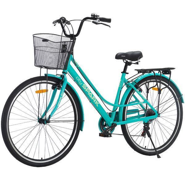 Міський велосипед SPARK CITY BELLE 28", алюмінієва рама 18", 7 швидкостей, кошик, багажник, бірюзовий 240004 фото