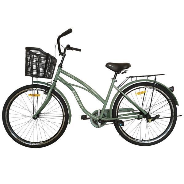 Міський велосипед SPARK CITY VISTA 26", сталева рама 17", 1 швидкість, багажник, кошик, крила, оливковий 240016 фото