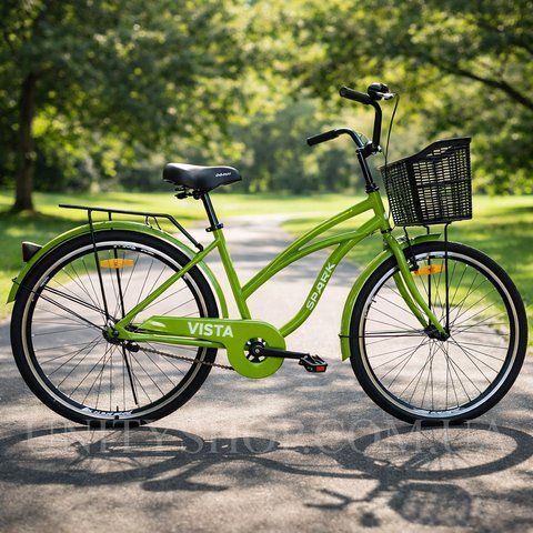 Міський велосипед SPARK CITY VISTA 26", сталева рама 17", 1 швидкість, багажник, кошик, крила, салатовий 240013 фото