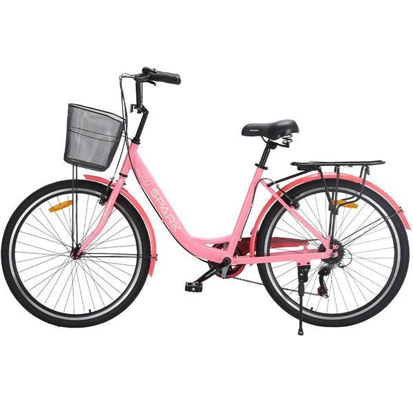 Міський велосипед SPARK CITY CELINE 26", алюмінієва рама 17", 7 швидкостей, кошик, багажник, рожевий 239979 фото