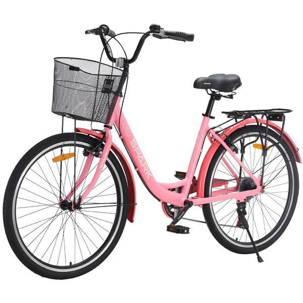 Міський велосипед SPARK CITY CELINE 26", алюмінієва рама 17", 7 швидкостей, кошик, багажник, рожевий 239979 фото