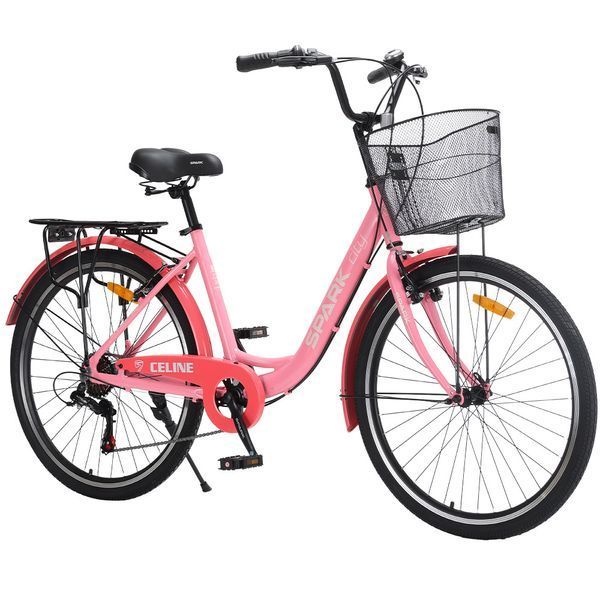 Міський велосипед SPARK CITY CELINE 26", алюмінієва рама 17", 7 швидкостей, кошик, багажник, рожевий 239979 фото