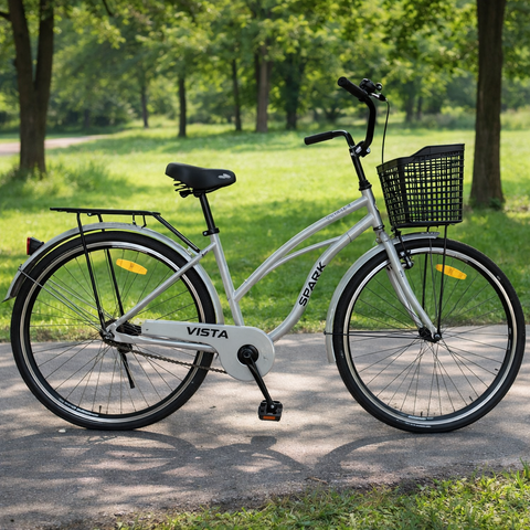 Міський велосипед SPARK CITY VISTA 28", сталева рама 18", 1 швидкість, багажник, кошик, крила, сірий 240020 фото
