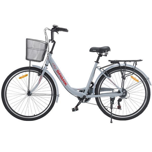 Міський велосипед SPARK CITY CELINE 26", алюмінієва рама 17", 7 швидкостей, кошик, багажник, світло-сірий 239981 фото
