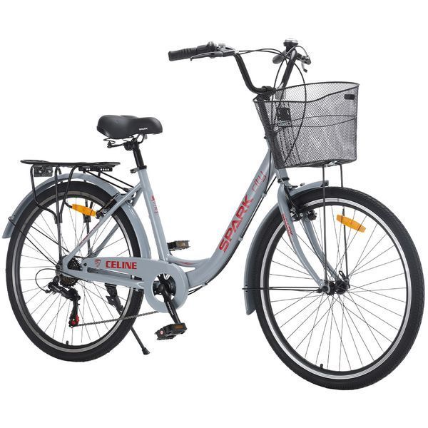 Міський велосипед SPARK CITY CELINE 26", алюмінієва рама 17", 7 швидкостей, кошик, багажник, світло-сірий 239981 фото