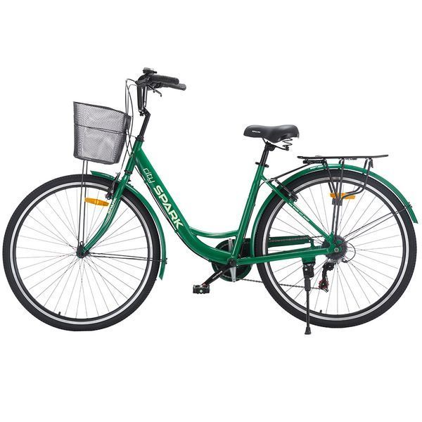 Міський велосипед SPARK CITY CELINE 28", алюмінієва рама 18", 7 швидкостей, кошик, багажник, зелений 239982 фото