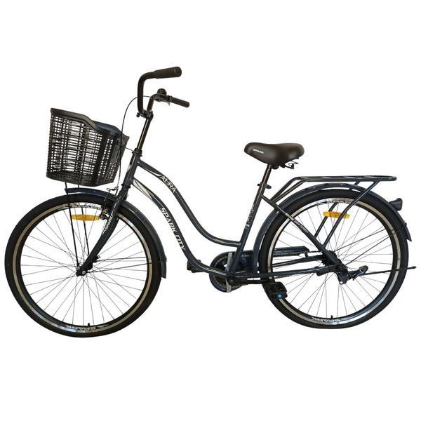 Міський велосипед SPARK CITY AURA 26", сталева рама 17", 1 швидкість, кошик, багажник, графітово-синій 240006 фото