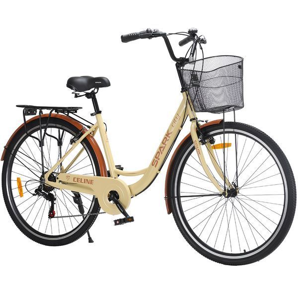 Міський велосипед SPARK CITY CELINE 28", алюмінієва рама 18", 7 швидкостей, кошик, багажник, бежевий 239983 фото