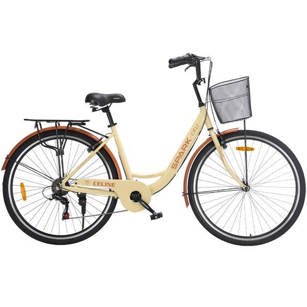 Міський велосипед SPARK CITY CELINE 28", алюмінієва рама 18", 7 швидкостей, кошик, багажник, бежевий 239983 фото