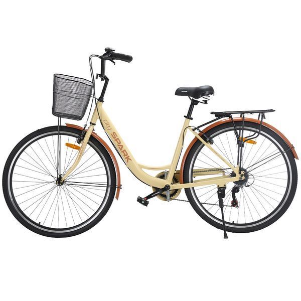 Міський велосипед SPARK CITY CELINE 28", алюмінієва рама 18", 7 швидкостей, кошик, багажник, бежевий 239983 фото
