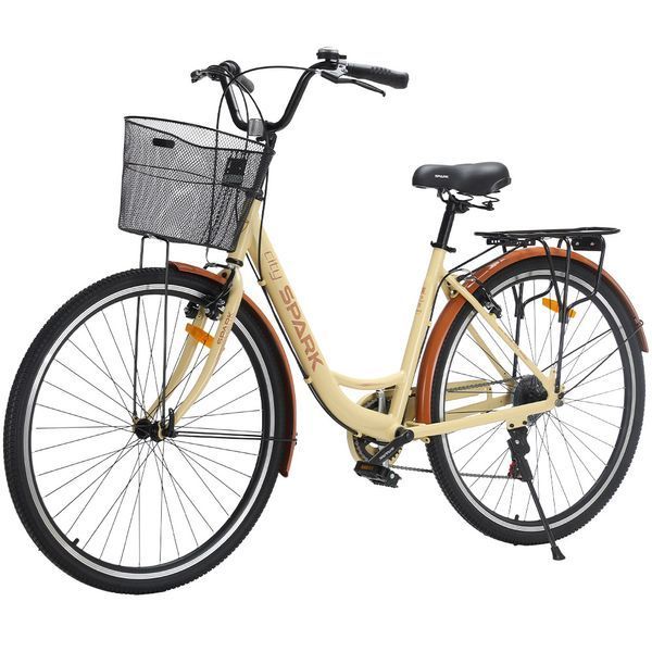 Міський велосипед SPARK CITY CELINE 28", алюмінієва рама 18", 7 швидкостей, кошик, багажник, бежевий 239983 фото