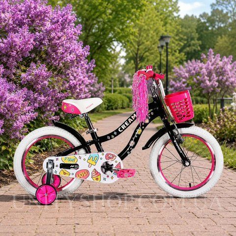 Дитячий велосипед Formula Kid CREAM 16", алюмінієва рама 8,5", чорний з рожевим OPS-FRK-16-248 фото