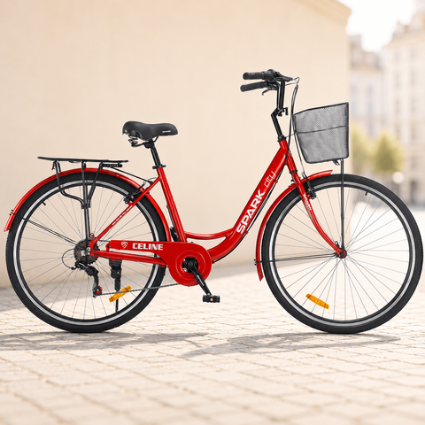 Міський велосипед SPARK CITY CELINE 28", алюмінієва рама 18", 7 швидкостей, кошик, багажник, червоний 239984 фото