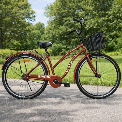 Міський велосипед SPARK CITY VISTA 28", сталева рама 18", 1 швидкість, багажник, кошик, крила, бордовий 240018 фото