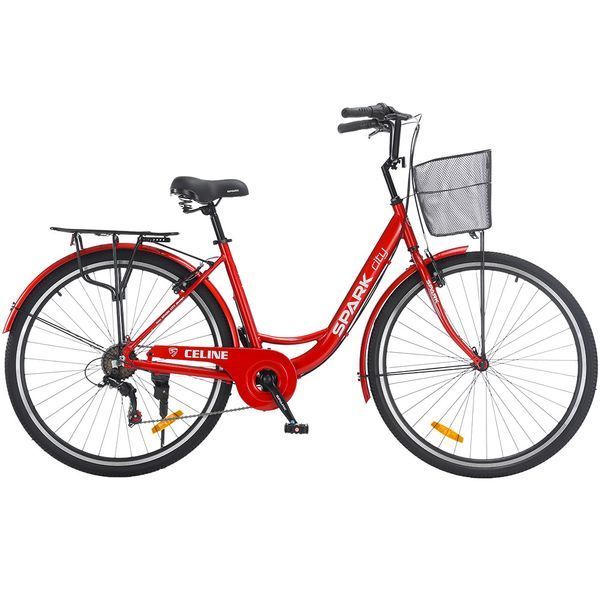 Міський велосипед SPARK CITY CELINE 28", алюмінієва рама 18", 7 швидкостей, кошик, багажник, червоний 239984 фото