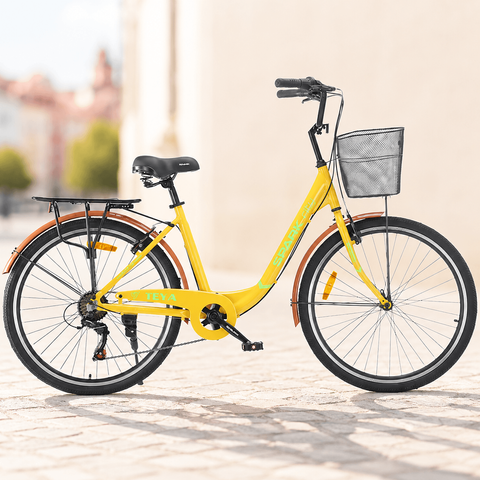 Міський велосипед SPARK CITY TEYA 26", алюмінієва рама 17", 7 швидкостей, кошик, багажник, жовтий 239985 фото