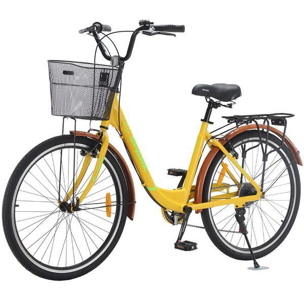 Міський велосипед SPARK CITY TEYA 26", алюмінієва рама 17", 7 швидкостей, кошик, багажник, жовтий 239985 фото