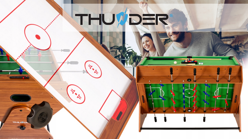 Ігровий стіл 3 в 1 Thunder Smart поворотний більярд, аерохокей, настільний футбол 407421 фото