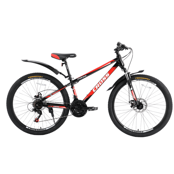 Гірський велосипед Cross Focus 26", сталева рама 13", 21 швидкість, чорний-червоний 26CWS-005076 фото