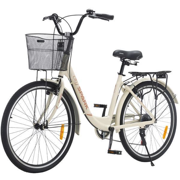 Міський велосипед SPARK CITY TEYA 26", алюмінієва рама 17", 7 швидкостей, кошик, багажник, бежевий 239987 фото