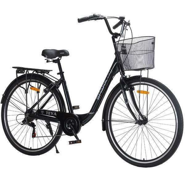Міський велосипед SPARK CITY TEYA 28", алюмінієва рама 18&rdquo;, 7 швидкостей, кошик, багажник, чорний 239988 фото