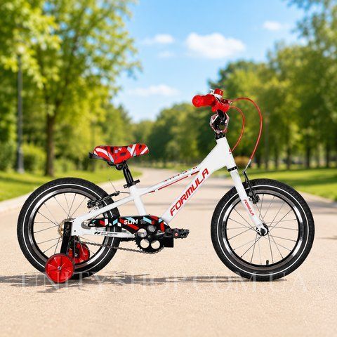 Дитячий велосипед Formula Kid SLIM 16", алюмінієва рама 8,5", білий з червоним OPS-FRK-16-252 фото
